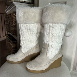 American Eagle Sweater Boot Boho Wedge Faux Fur Leather